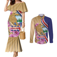 Costa Rica Independence Day Couples Matching Mermaid Dress and Long Sleeve Button Shirt 506 Proud Yiguirro With Orchid - Wonder Print Shop