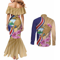 Costa Rica Independence Day Couples Matching Mermaid Dress and Long Sleeve Button Shirt 506 Proud Yiguirro With Orchid - Wonder Print Shop