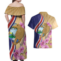 Costa Rica Independence Day Couples Matching Off Shoulder Maxi Dress and Hawaiian Shirt 506 Proud Yiguirro With Orchid - Wonder Print Shop