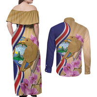 Costa Rica Independence Day Couples Matching Off Shoulder Maxi Dress and Long Sleeve Button Shirt 506 Proud Yiguirro With Orchid - Wonder Print Shop