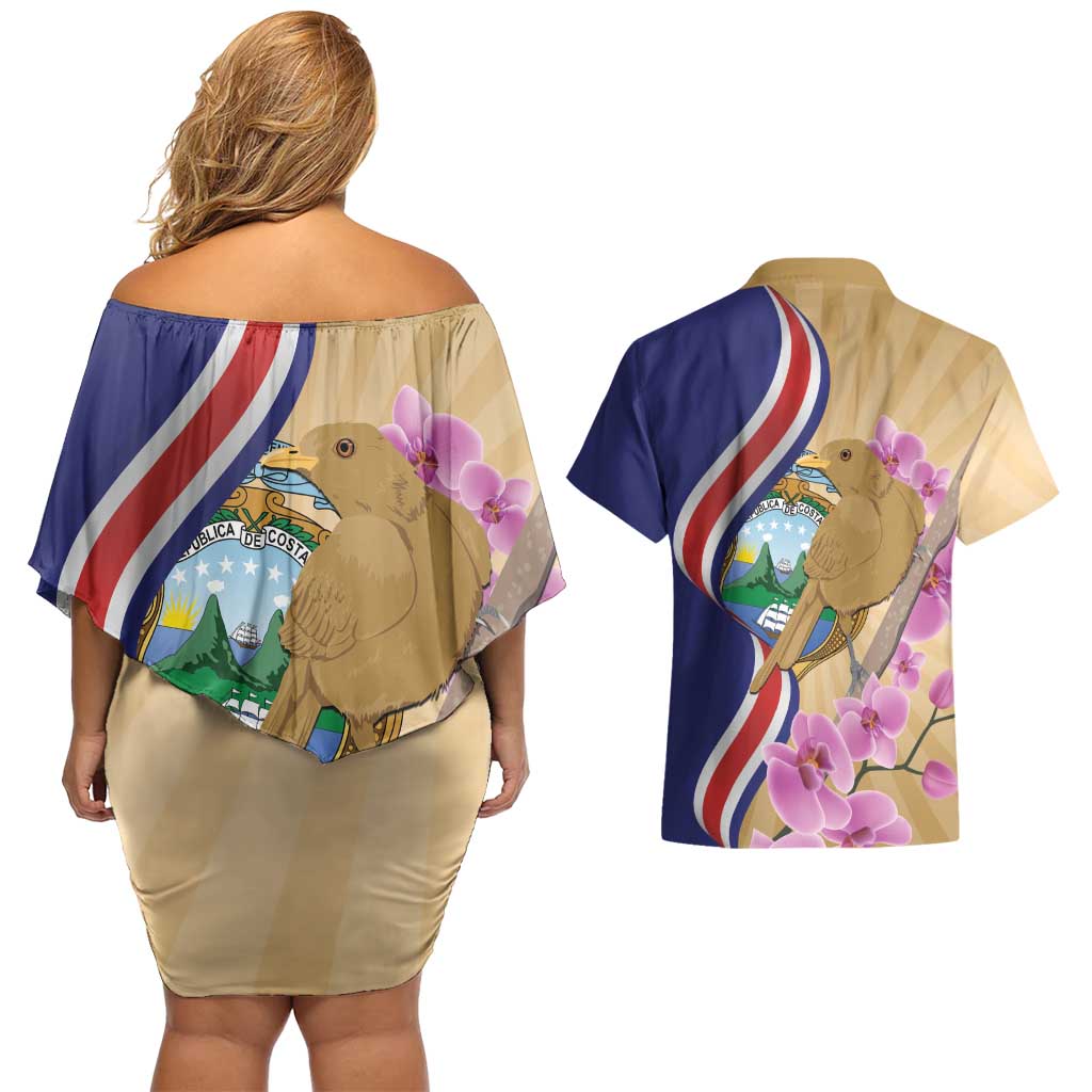 Costa Rica Independence Day Couples Matching Off Shoulder Short Dress and Hawaiian Shirt 506 Proud Yiguirro With Orchid - Wonder Print Shop