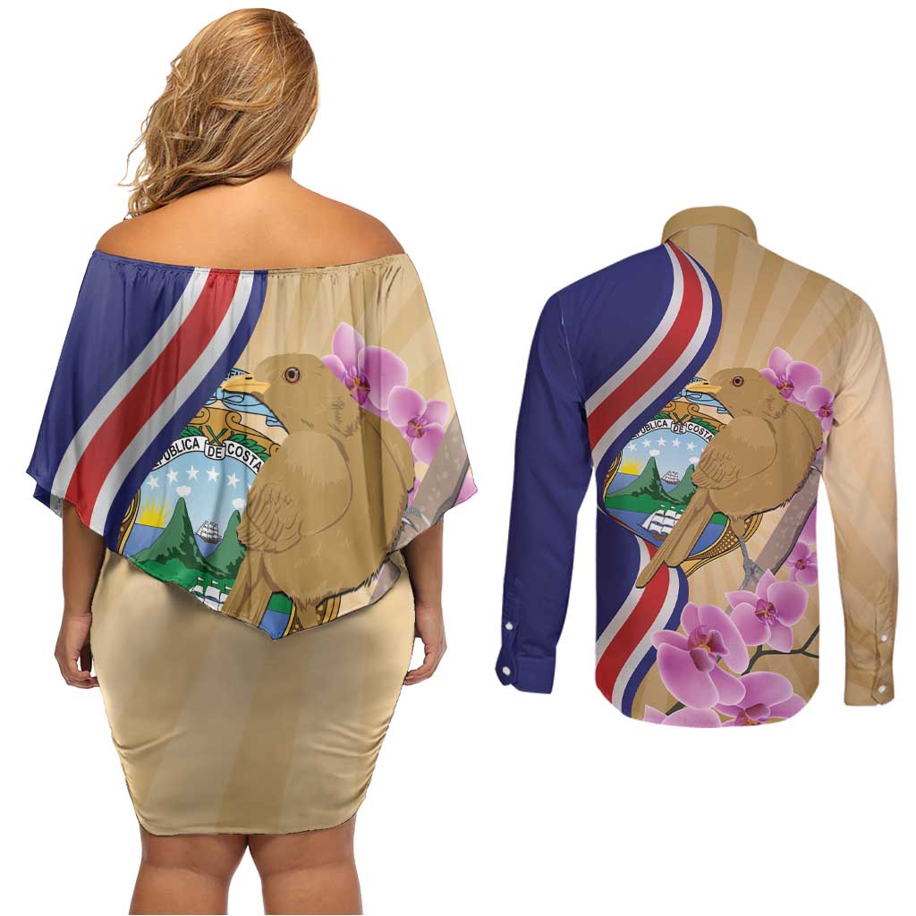Costa Rica Independence Day Couples Matching Off Shoulder Short Dress and Long Sleeve Button Shirt 506 Proud Yiguirro With Orchid - Wonder Print Shop