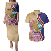 Costa Rica Independence Day Couples Matching Puletasi and Hawaiian Shirt 506 Proud Yiguirro With Orchid - Wonder Print Shop