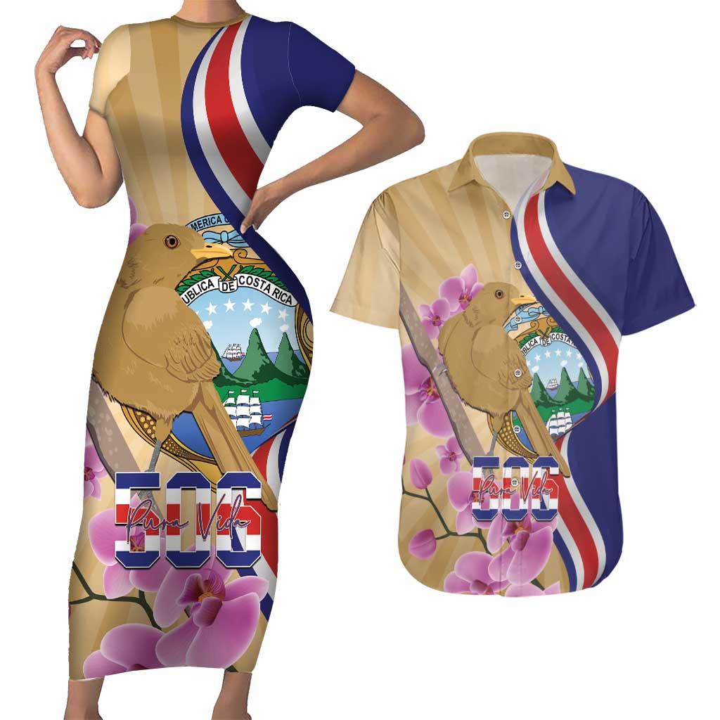Costa Rica Independence Day Couples Matching Short Sleeve Bodycon Dress and Hawaiian Shirt 506 Proud Yiguirro With Orchid - Wonder Print Shop