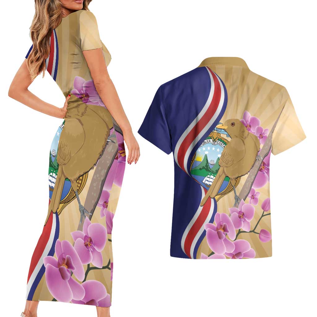 Costa Rica Independence Day Couples Matching Short Sleeve Bodycon Dress and Hawaiian Shirt 506 Proud Yiguirro With Orchid - Wonder Print Shop