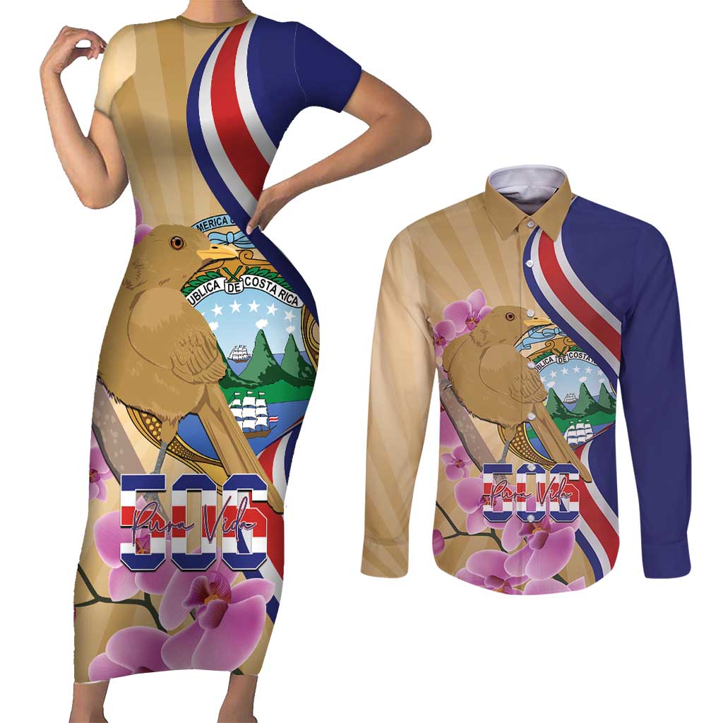 Costa Rica Independence Day Couples Matching Short Sleeve Bodycon Dress and Long Sleeve Button Shirt 506 Proud Yiguirro With Orchid - Wonder Print Shop