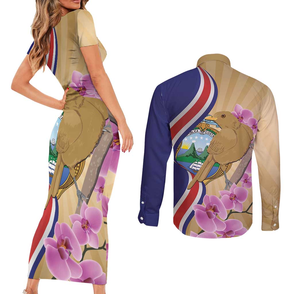 Costa Rica Independence Day Couples Matching Short Sleeve Bodycon Dress and Long Sleeve Button Shirt 506 Proud Yiguirro With Orchid - Wonder Print Shop
