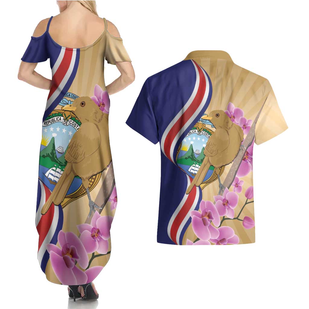 Costa Rica Independence Day Couples Matching Summer Maxi Dress and Hawaiian Shirt 506 Proud Yiguirro With Orchid - Wonder Print Shop
