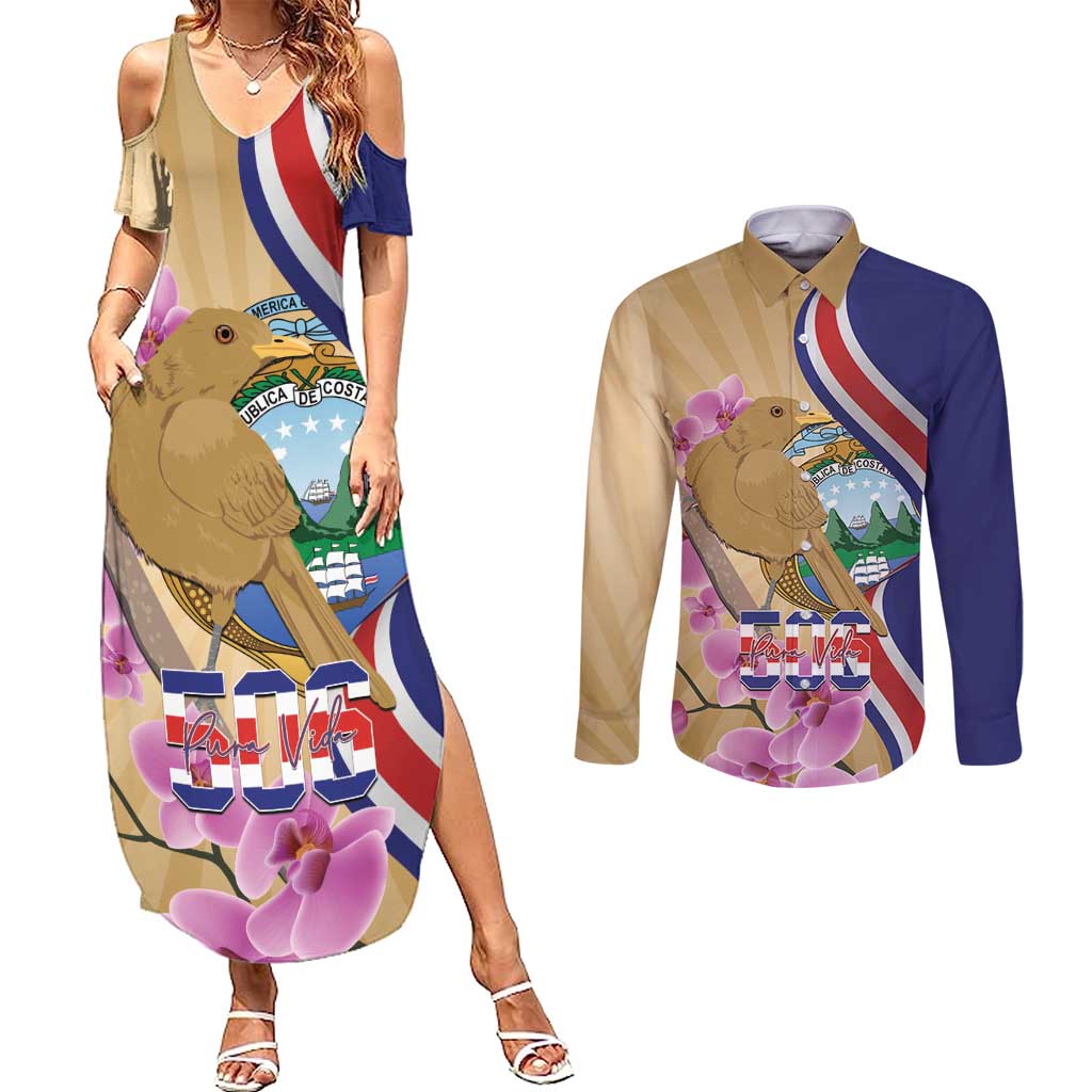 Costa Rica Independence Day Couples Matching Summer Maxi Dress and Long Sleeve Button Shirt 506 Proud Yiguirro With Orchid - Wonder Print Shop