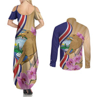 Costa Rica Independence Day Couples Matching Summer Maxi Dress and Long Sleeve Button Shirt 506 Proud Yiguirro With Orchid - Wonder Print Shop