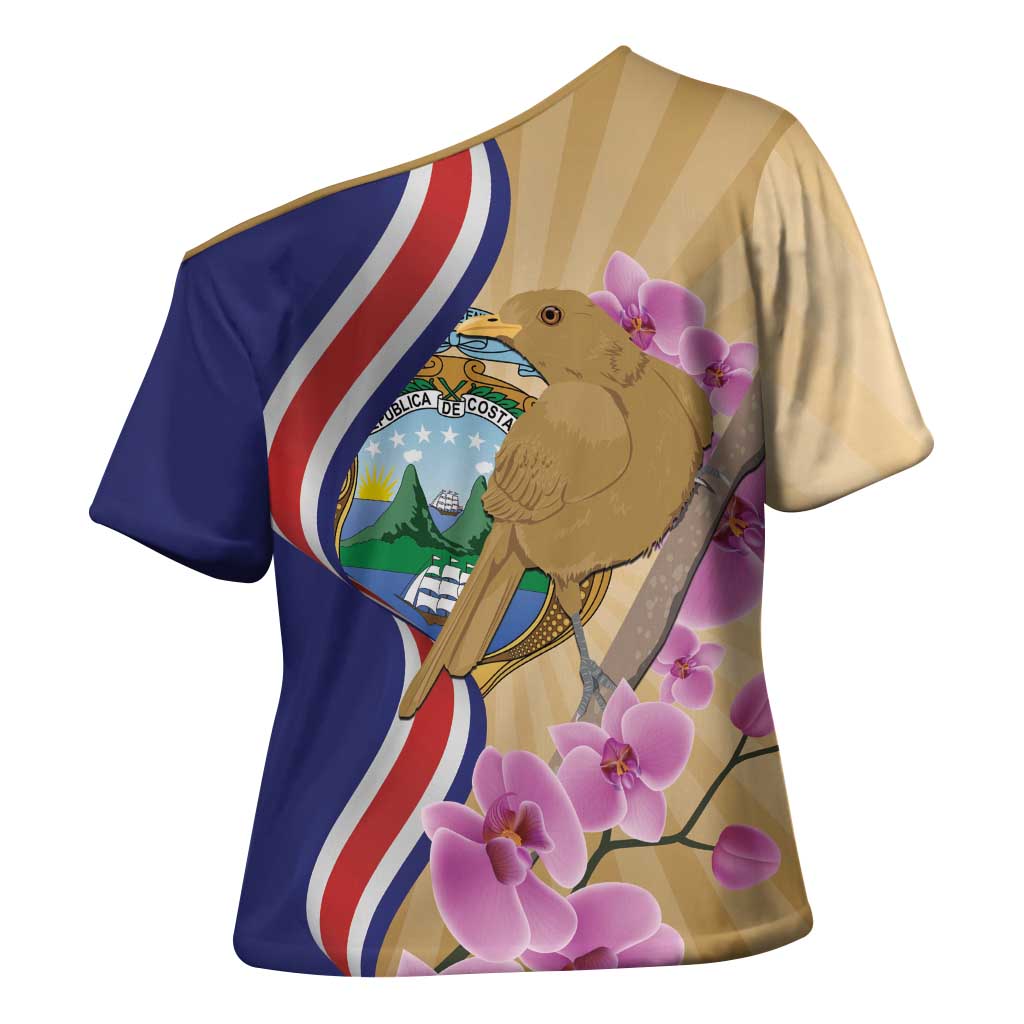 Costa Rica Independence Day Cross Shoulder Shirt 506 Proud Yiguirro With Orchid - Wonder Print Shop