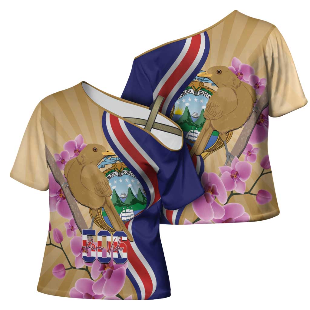 Costa Rica Independence Day Cross Shoulder Shirt 506 Proud Yiguirro With Orchid - Wonder Print Shop
