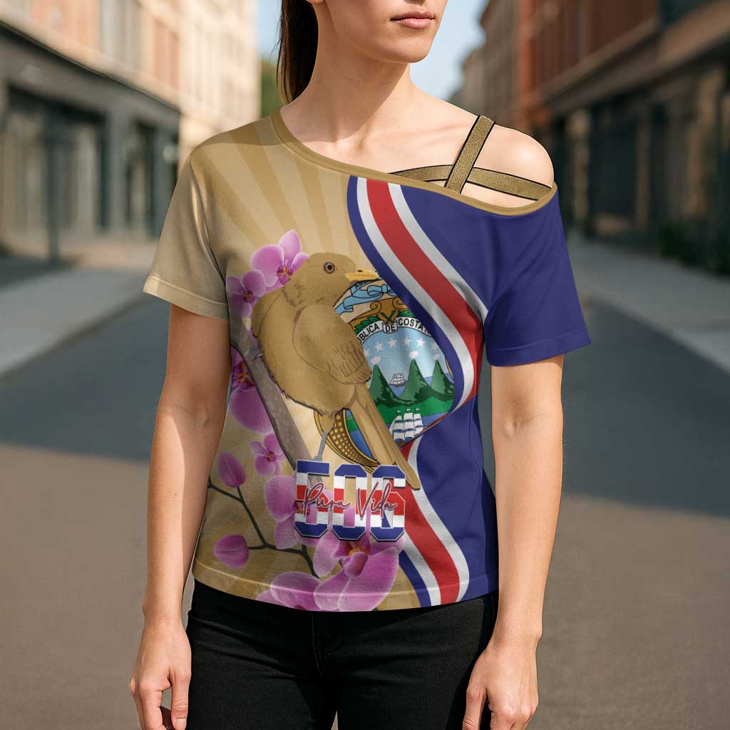 Costa Rica Independence Day Cross Shoulder Shirt 506 Proud Yiguirro With Orchid - Wonder Print Shop