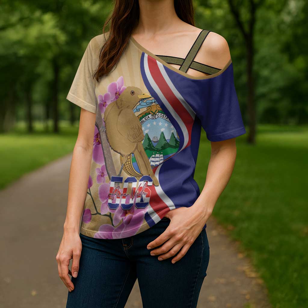 Costa Rica Independence Day Cross Shoulder Shirt 506 Proud Yiguirro With Orchid - Wonder Print Shop