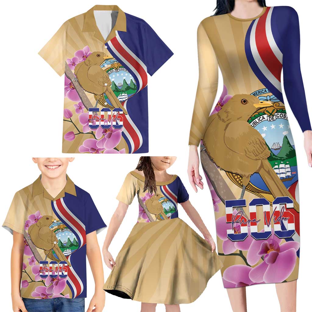 Costa Rica Independence Day Family Matching Long Sleeve Bodycon Dress and Hawaiian Shirt 506 Proud Yiguirro With Orchid - Wonder Print Shop