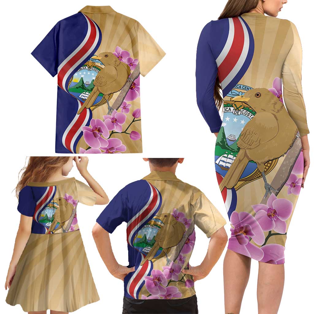 Costa Rica Independence Day Family Matching Long Sleeve Bodycon Dress and Hawaiian Shirt 506 Proud Yiguirro With Orchid - Wonder Print Shop