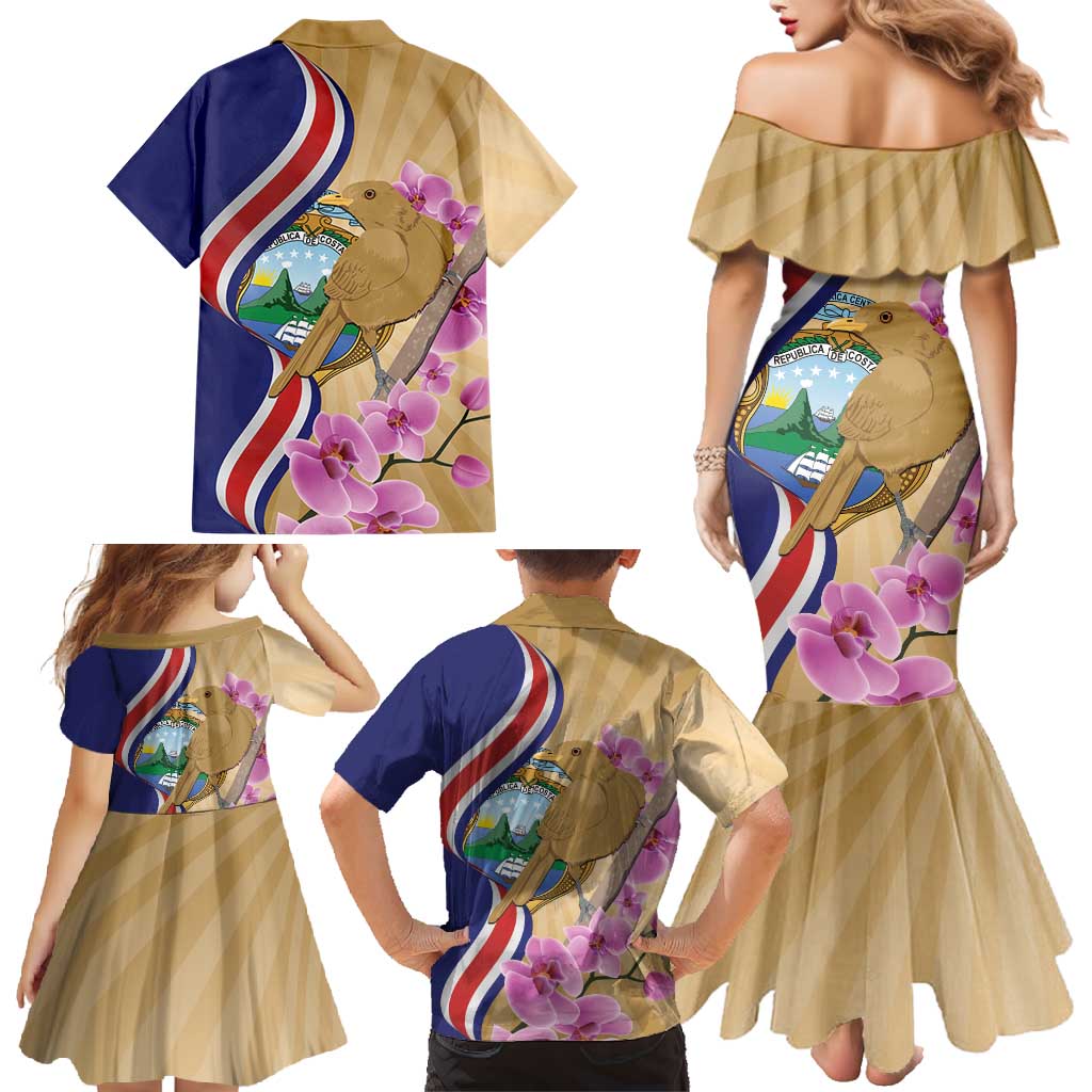 Costa Rica Independence Day Family Matching Mermaid Dress and Hawaiian Shirt 506 Proud Yiguirro With Orchid - Wonder Print Shop