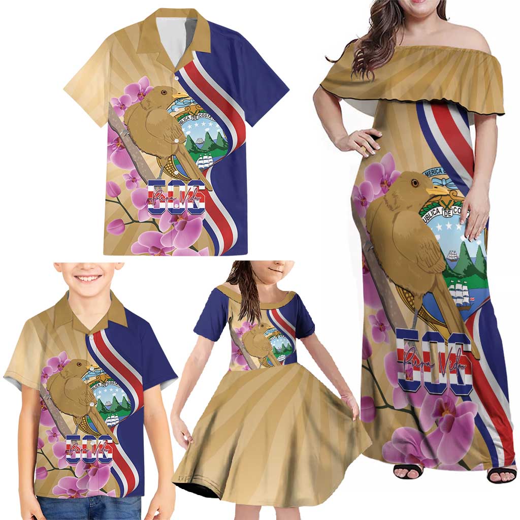 Costa Rica Independence Day Family Matching Off Shoulder Maxi Dress and Hawaiian Shirt 506 Proud Yiguirro With Orchid - Wonder Print Shop