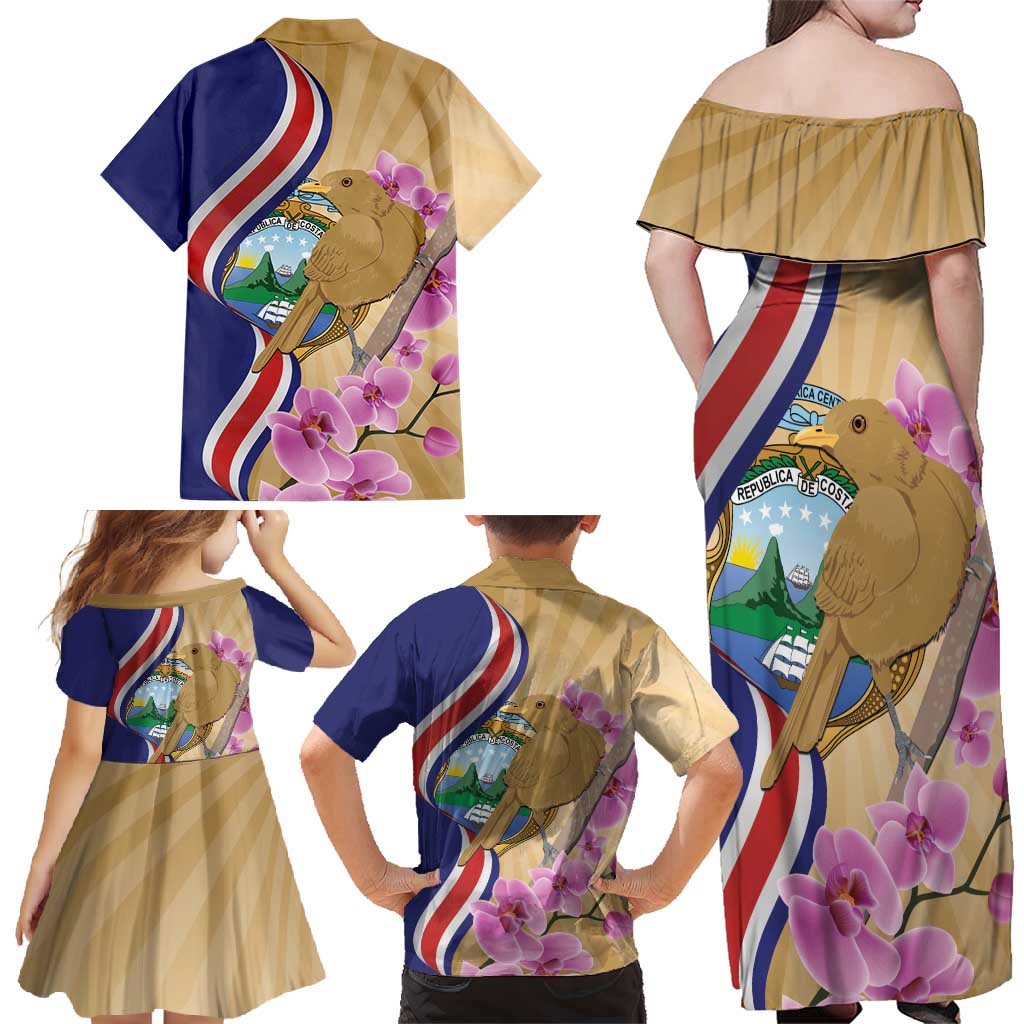 Costa Rica Independence Day Family Matching Off Shoulder Maxi Dress and Hawaiian Shirt 506 Proud Yiguirro With Orchid - Wonder Print Shop