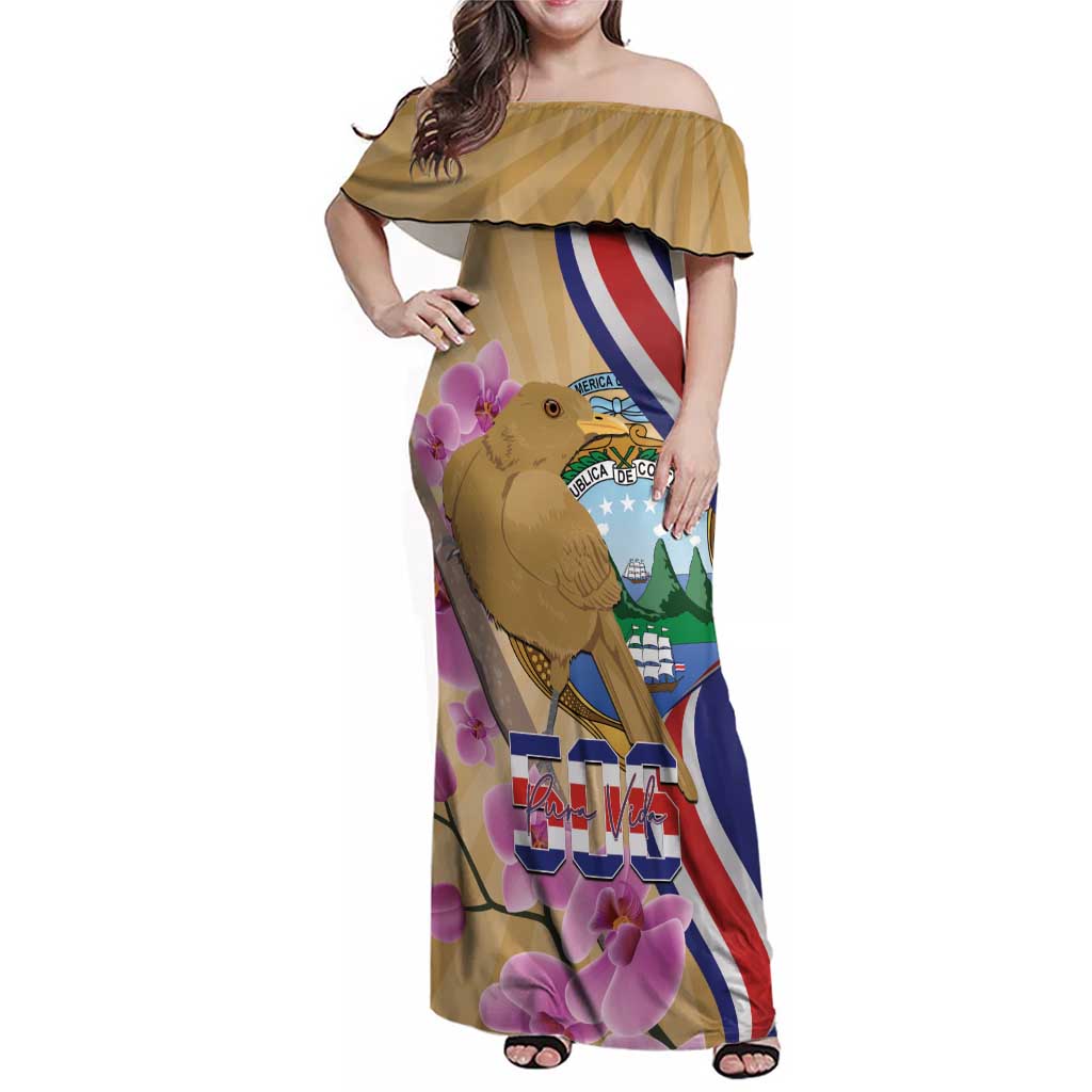 Costa Rica Independence Day Family Matching Off Shoulder Maxi Dress and Hawaiian Shirt 506 Proud Yiguirro With Orchid - Wonder Print Shop