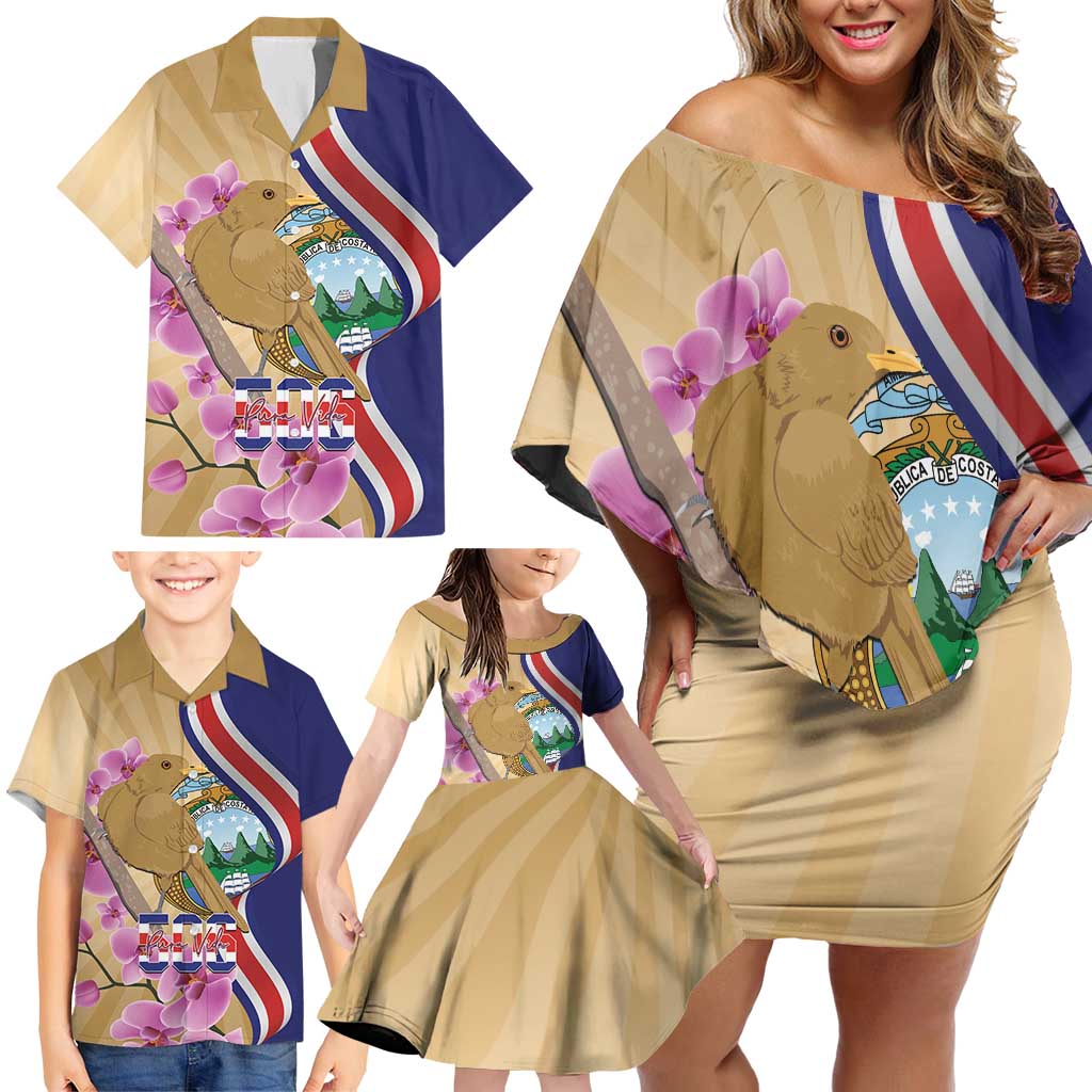 Costa Rica Independence Day Family Matching Off Shoulder Short Dress and Hawaiian Shirt 506 Proud Yiguirro With Orchid - Wonder Print Shop