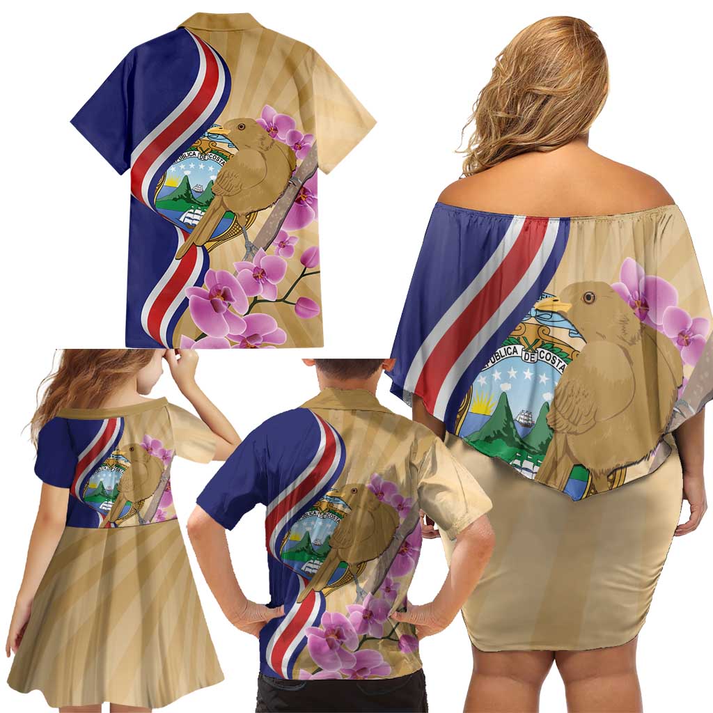 Costa Rica Independence Day Family Matching Off Shoulder Short Dress and Hawaiian Shirt 506 Proud Yiguirro With Orchid - Wonder Print Shop