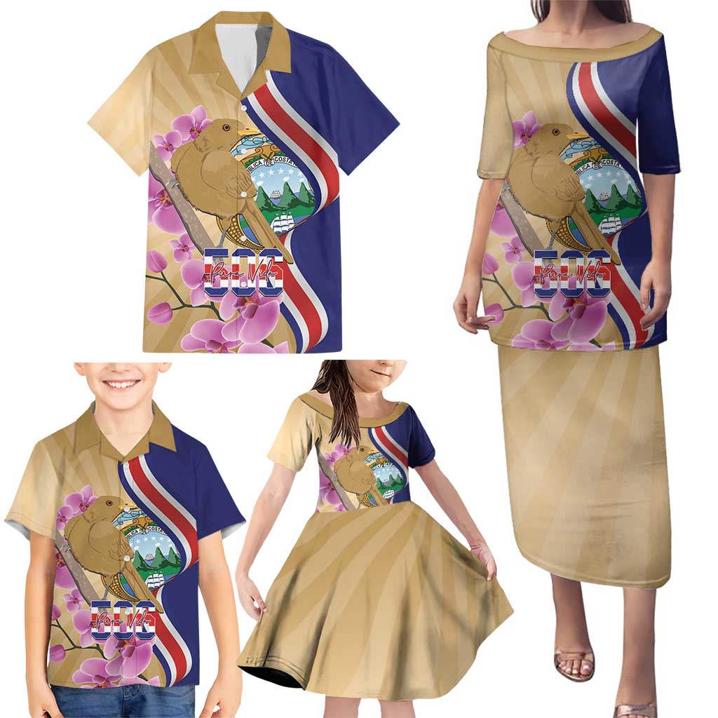 Costa Rica Independence Day Family Matching Puletasi and Hawaiian Shirt 506 Proud Yiguirro With Orchid - Wonder Print Shop