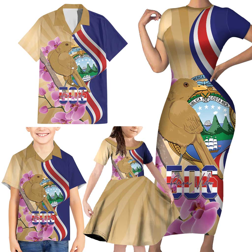 Costa Rica Independence Day Family Matching Short Sleeve Bodycon Dress and Hawaiian Shirt 506 Proud Yiguirro With Orchid - Wonder Print Shop
