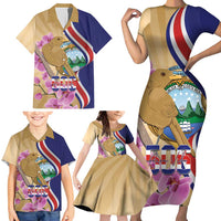 Costa Rica Independence Day Family Matching Short Sleeve Bodycon Dress and Hawaiian Shirt 506 Proud Yiguirro With Orchid - Wonder Print Shop