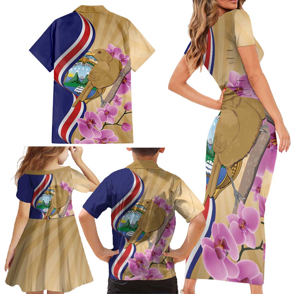 Costa Rica Independence Day Family Matching Short Sleeve Bodycon Dress and Hawaiian Shirt 506 Proud Yiguirro With Orchid - Wonder Print Shop
