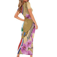 Costa Rica Independence Day Family Matching Short Sleeve Bodycon Dress and Hawaiian Shirt 506 Proud Yiguirro With Orchid - Wonder Print Shop