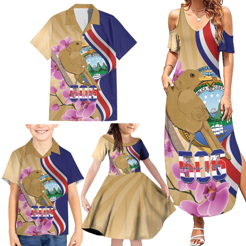 Costa Rica Independence Day Family Matching Summer Maxi Dress and Hawaiian Shirt 506 Proud Yiguirro With Orchid - Wonder Print Shop