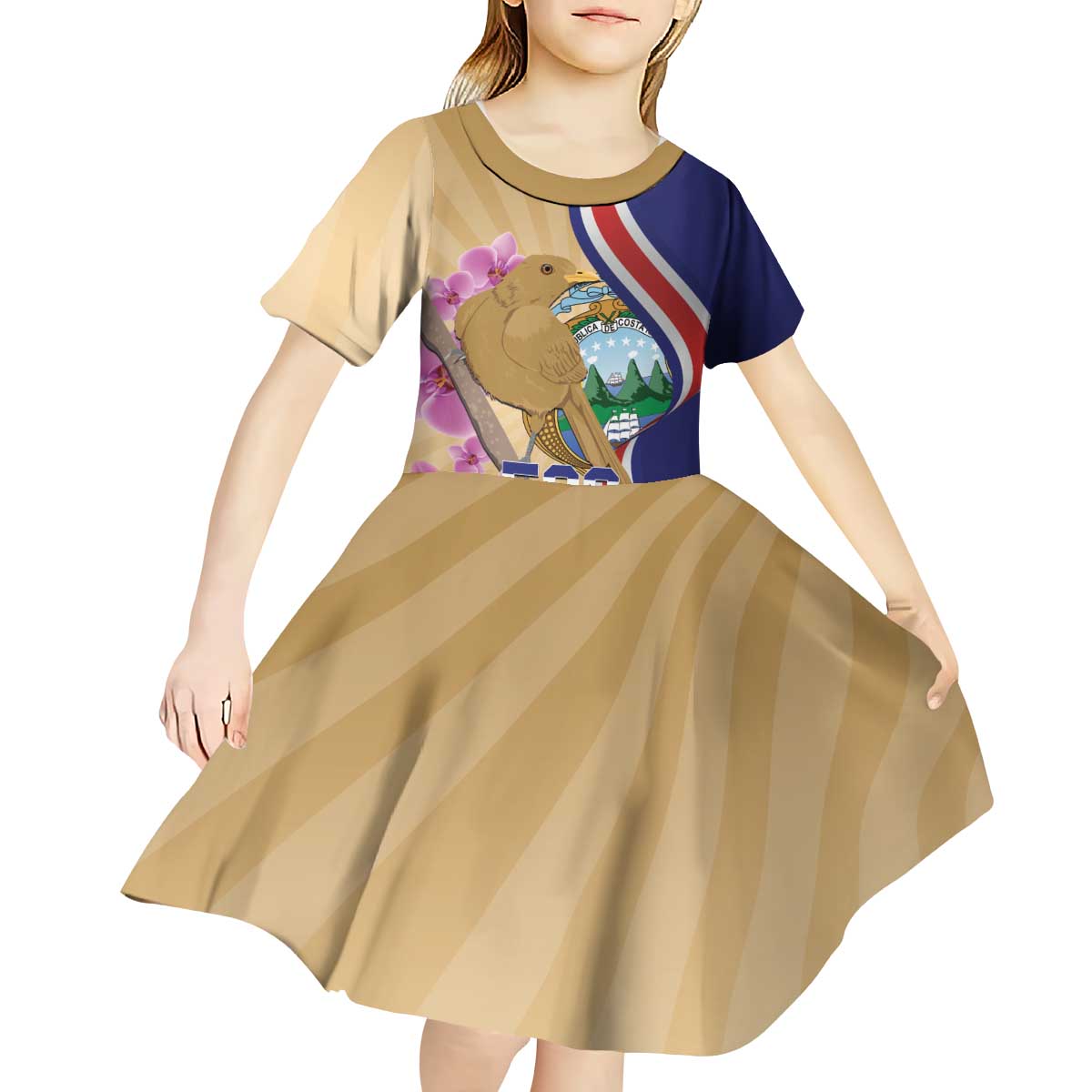 Costa Rica Independence Day Kid Short Sleeve Dress 506 Proud Yiguirro With Orchid - Wonder Print Shop