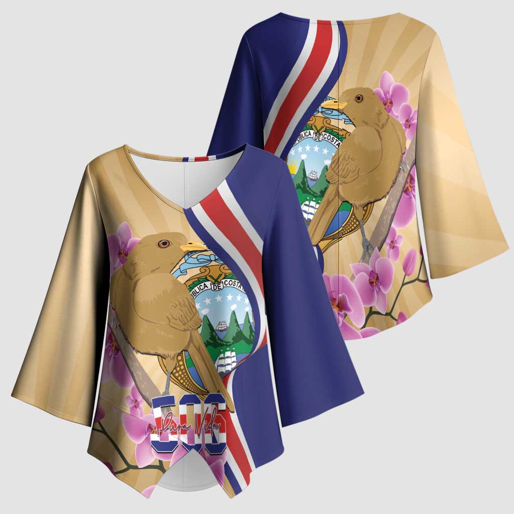 Costa Rica Independence Day Kimono Sleeve Blouse 506 Proud Yiguirro With Orchid - Wonder Print Shop