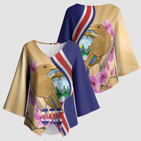 Costa Rica Independence Day Kimono Sleeve Blouse 506 Proud Yiguirro With Orchid - Wonder Print Shop