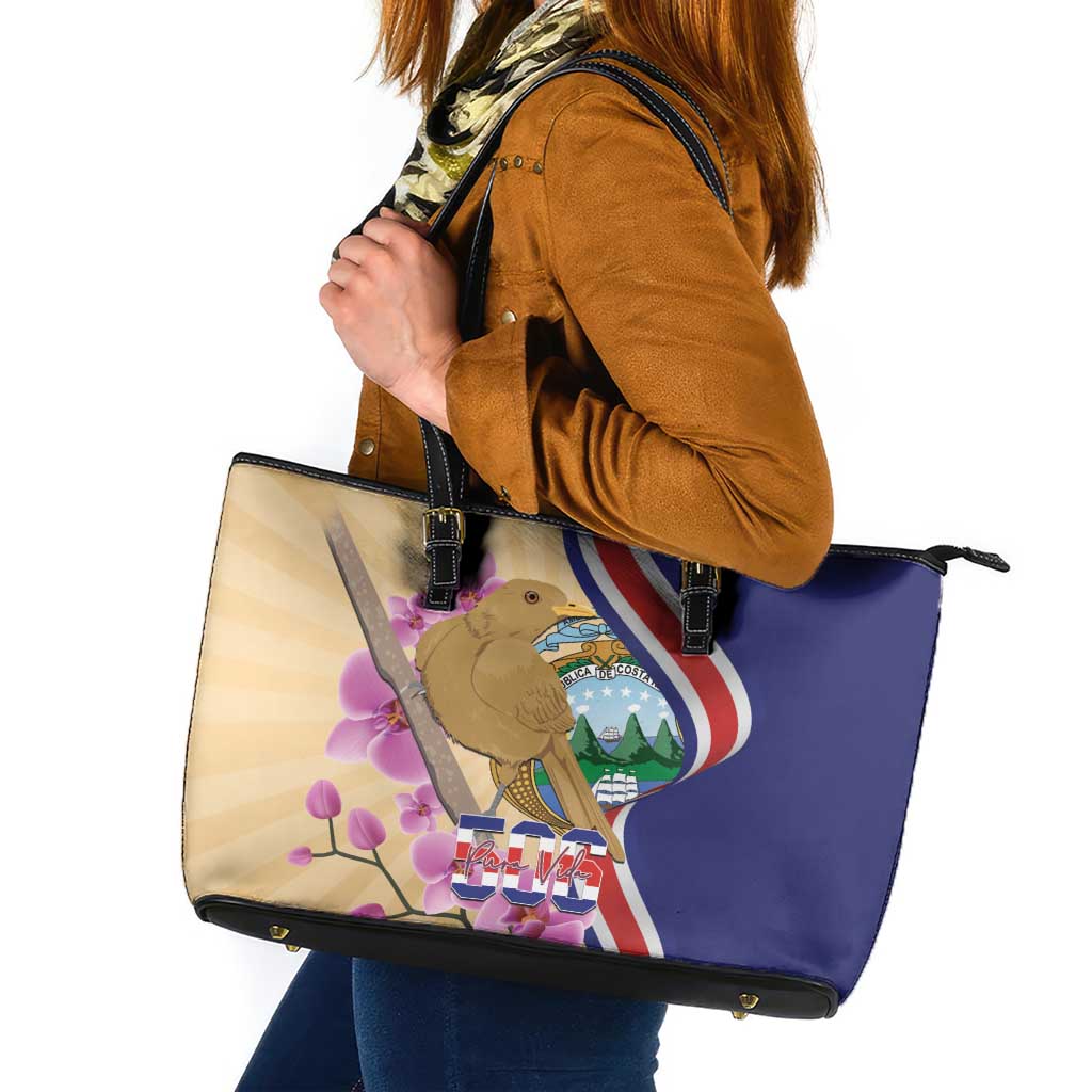 Costa Rica Independence Day Leather Tote Bag 506 Proud Yiguirro With Orchid - Wonder Print Shop