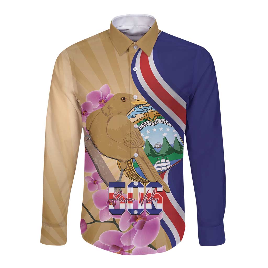 Costa Rica Independence Day Long Sleeve Button Shirt 506 Proud Yiguirro With Orchid - Wonder Print Shop