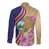 Costa Rica Independence Day Long Sleeve Button Shirt 506 Proud Yiguirro With Orchid - Wonder Print Shop