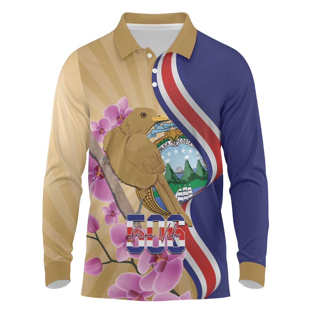 Costa Rica Independence Day Long Sleeve Polo Shirt 506 Proud Yiguirro With Orchid - Wonder Print Shop
