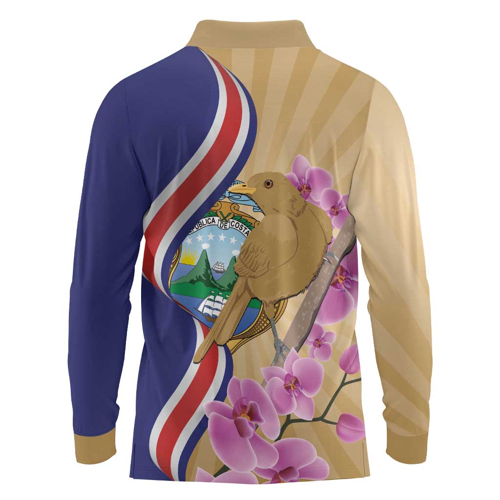 Costa Rica Independence Day Long Sleeve Polo Shirt 506 Proud Yiguirro With Orchid - Wonder Print Shop