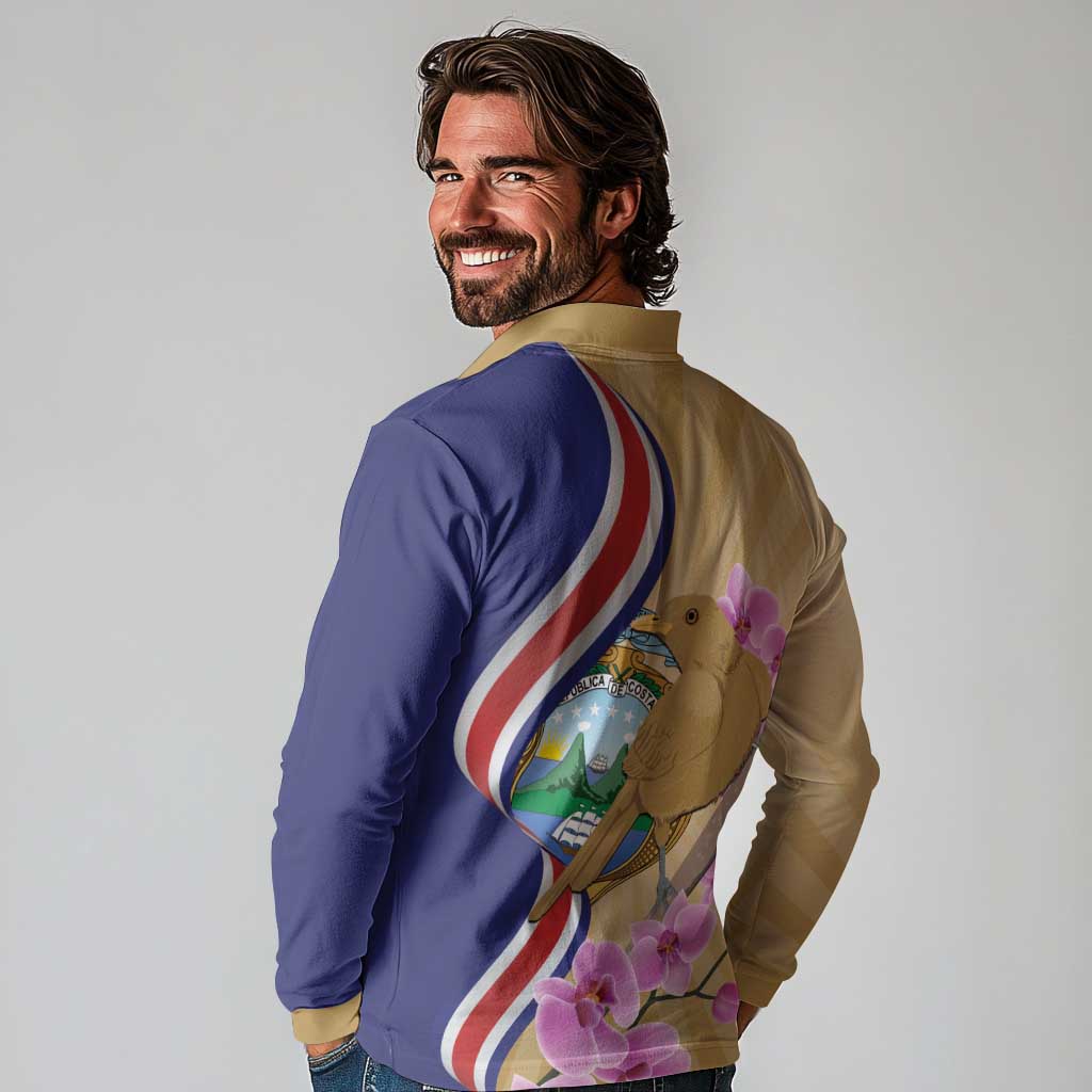 Costa Rica Independence Day Long Sleeve Polo Shirt 506 Proud Yiguirro With Orchid - Wonder Print Shop