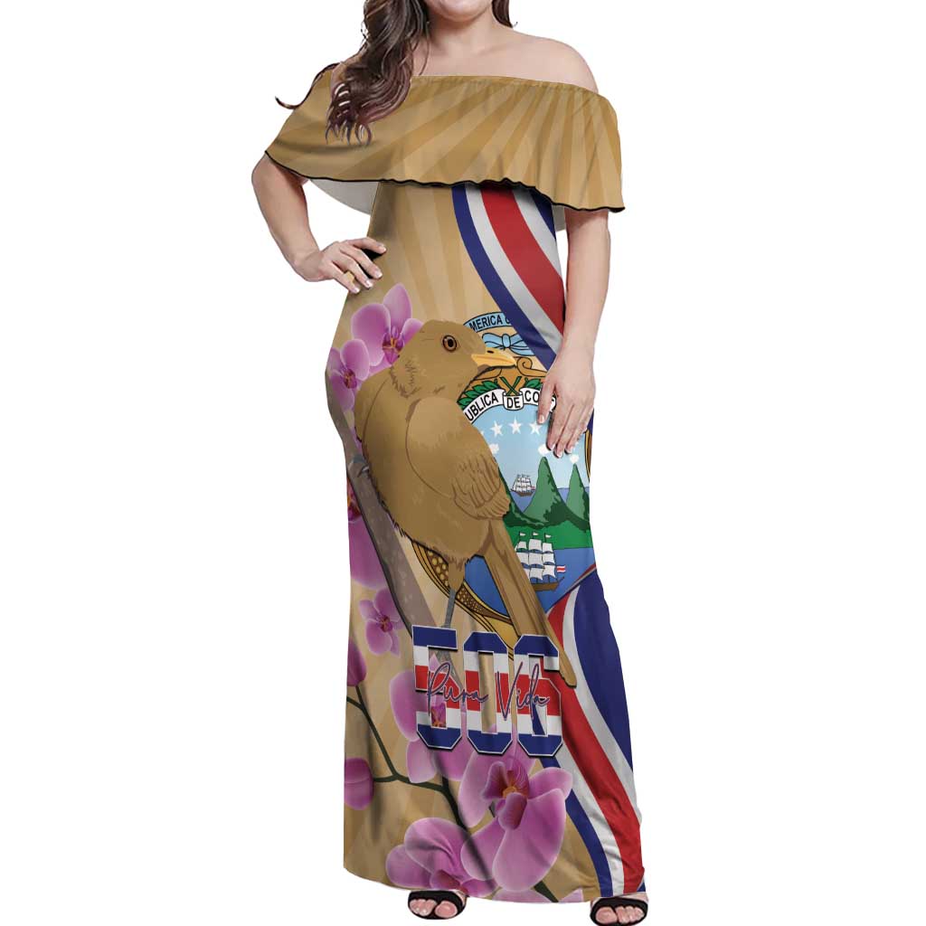 Costa Rica Independence Day Off Shoulder Maxi Dress 506 Proud Yiguirro With Orchid - Wonder Print Shop