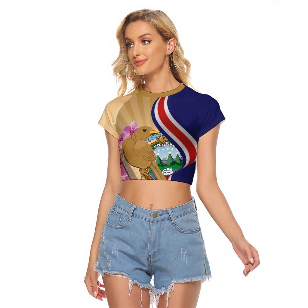 Costa Rica Independence Day Raglan Cropped T Shirt 506 Proud Yiguirro With Orchid - Wonder Print Shop