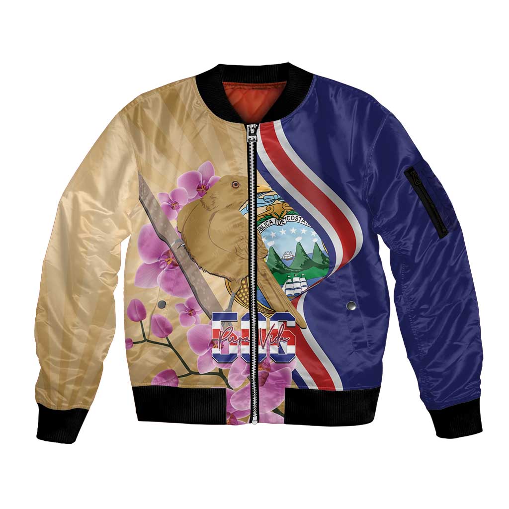 Costa Rica Independence Day Sleeve Zip Bomber Jacket 506 Proud Yiguirro With Orchid - Wonder Print Shop