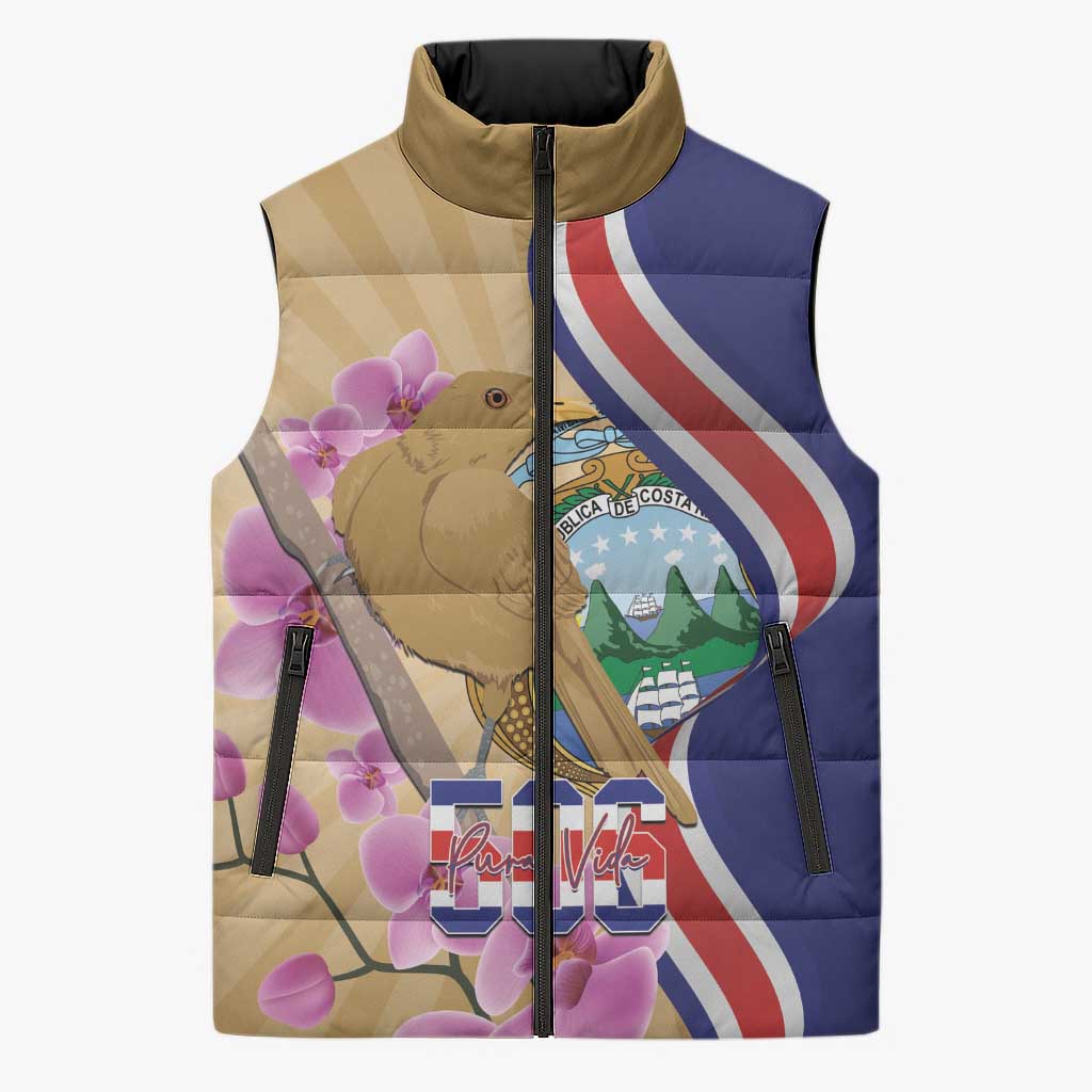 Costa Rica Independence Day Sleeveless Puffer Jacket 506 Proud Yiguirro With Orchid - Wonder Print Shop