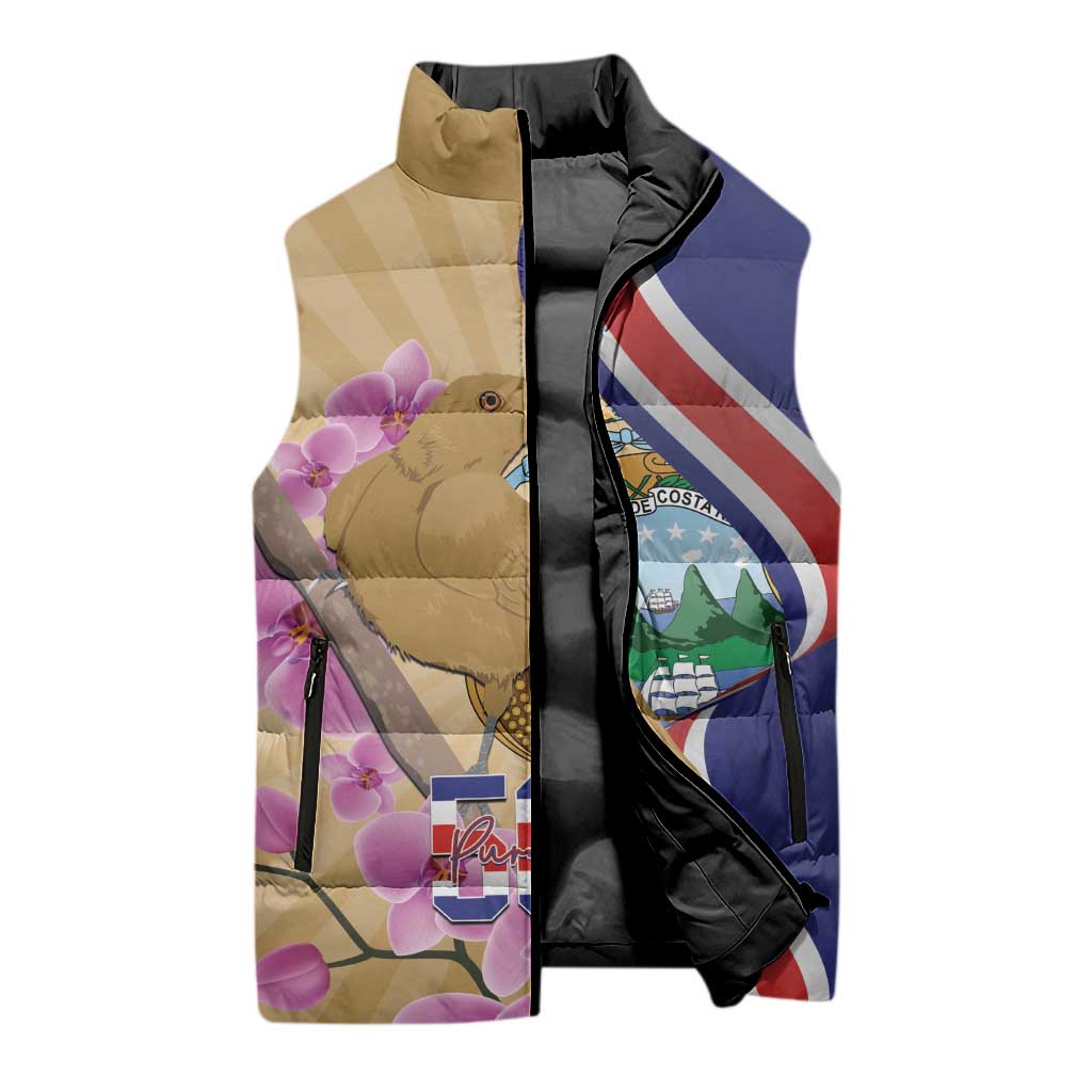 Costa Rica Independence Day Sleeveless Puffer Jacket 506 Proud Yiguirro With Orchid - Wonder Print Shop