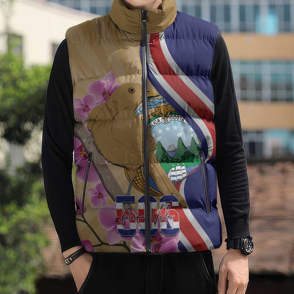 Costa Rica Independence Day Sleeveless Puffer Jacket 506 Proud Yiguirro With Orchid - Wonder Print Shop