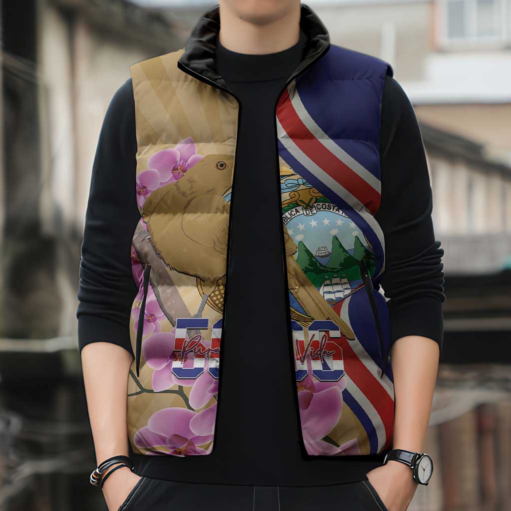 Costa Rica Independence Day Sleeveless Puffer Jacket 506 Proud Yiguirro With Orchid - Wonder Print Shop