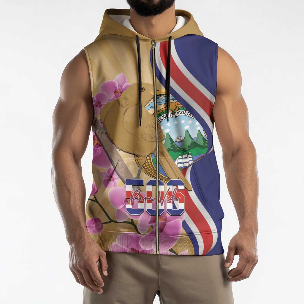 Costa Rica Independence Day Sleeveless Zip Hoodie 506 Proud Yiguirro With Orchid - Wonder Print Shop