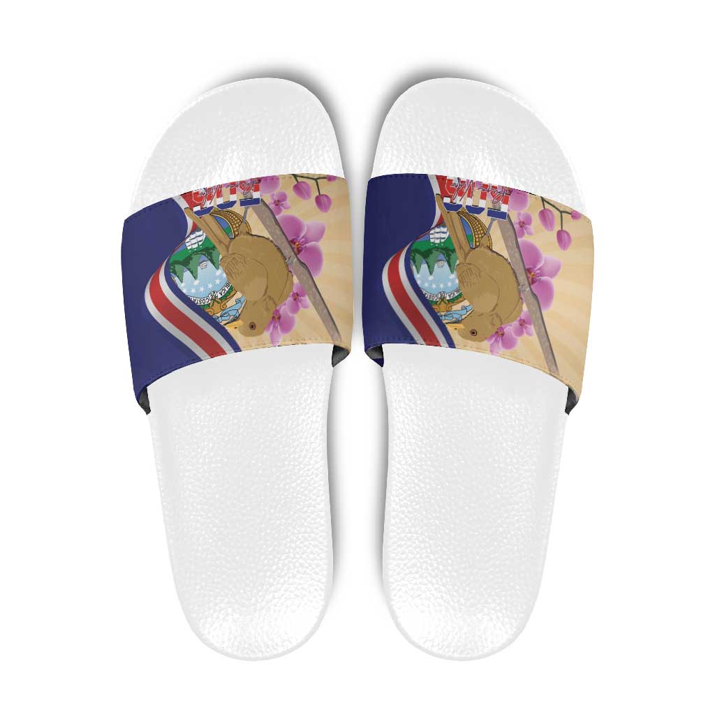 Costa Rica Independence Day Slide Sandals 506 Proud Yiguirro With Orchid - Wonder Print Shop